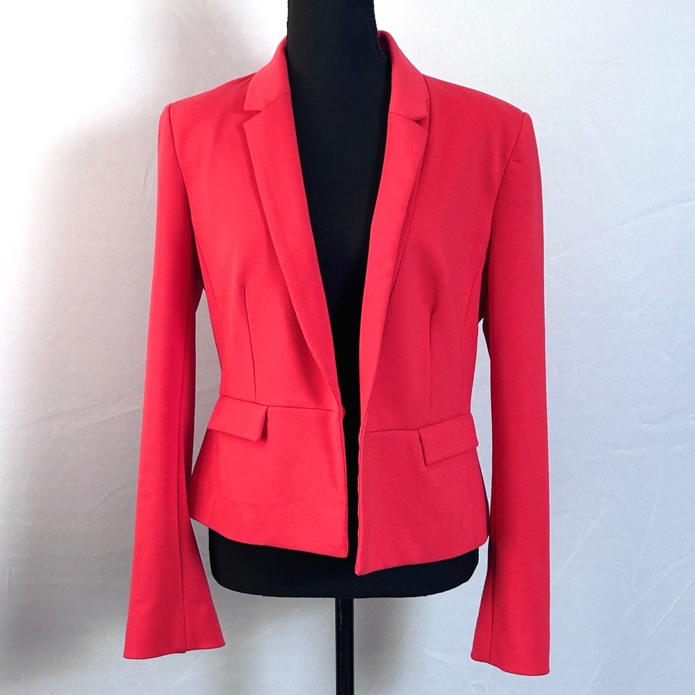 Halogen Blazer Jacket Womens 10 Fitted Open Front Knit Office Siren Red